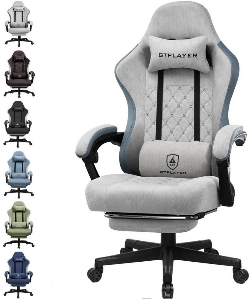 GTPLAYER Gaming-Stuhl Ergonomischer Gaming Sessel Schreibtischstuhl Gamer Stuhl aus Stoff, Federsitzkissen mit Fußstütze Bild 1