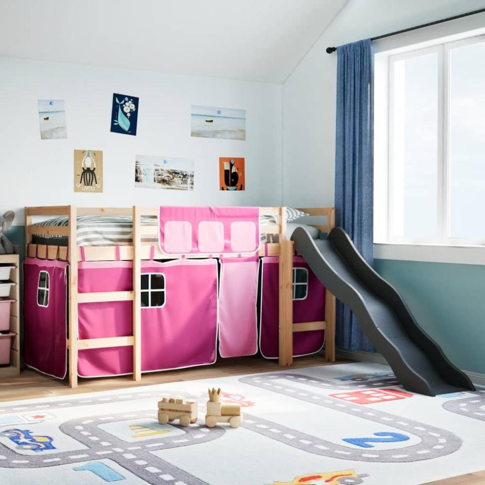 vidaXL Kinderhochbett mit Vorhängen Rosa 80x200 cm Massivholz Kiefer 3309067 Bild 1