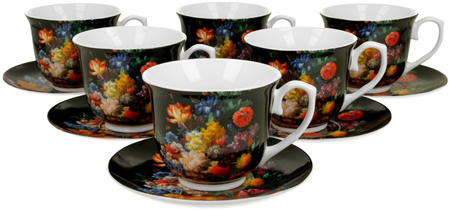 DUO FLORAL 6er-Set Tassen 250 ml BOUQUET mit Untertassen, New Bone China Porzellan Bild 1