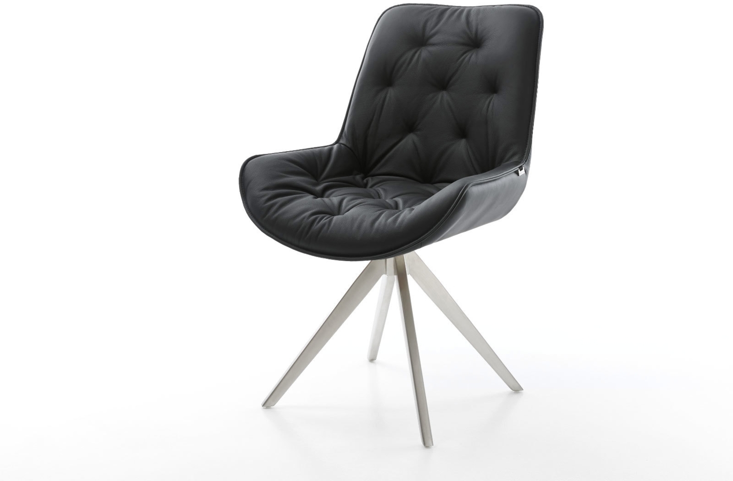 Esszimmerstuhl Taimi-Flex Echt-Leder Schwarz Kreuzgestell kantig Edelstahl Bild 1