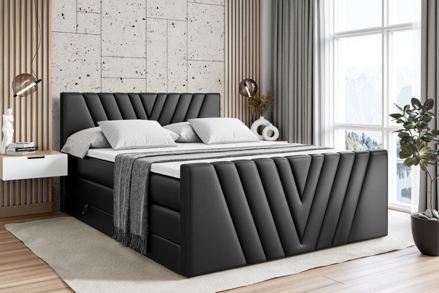 ALTDECOR Boxspringbett ERNINA-Z KING (Multipocket-Matratze H4, H3 Matratze Bonellfederung, Topper, Kopfteil), Doppelbett mit Fußteil Bild 1