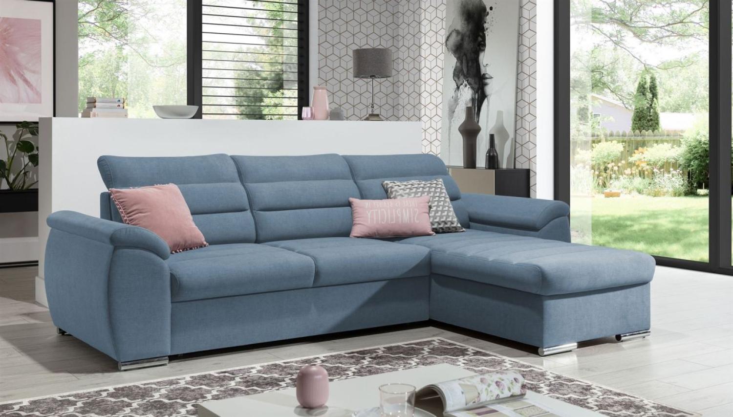 Ecksofa Schlafsofa Sofa PASCARA XS in Stoff Esito Hellblau Ottomane Rechts Bild 1