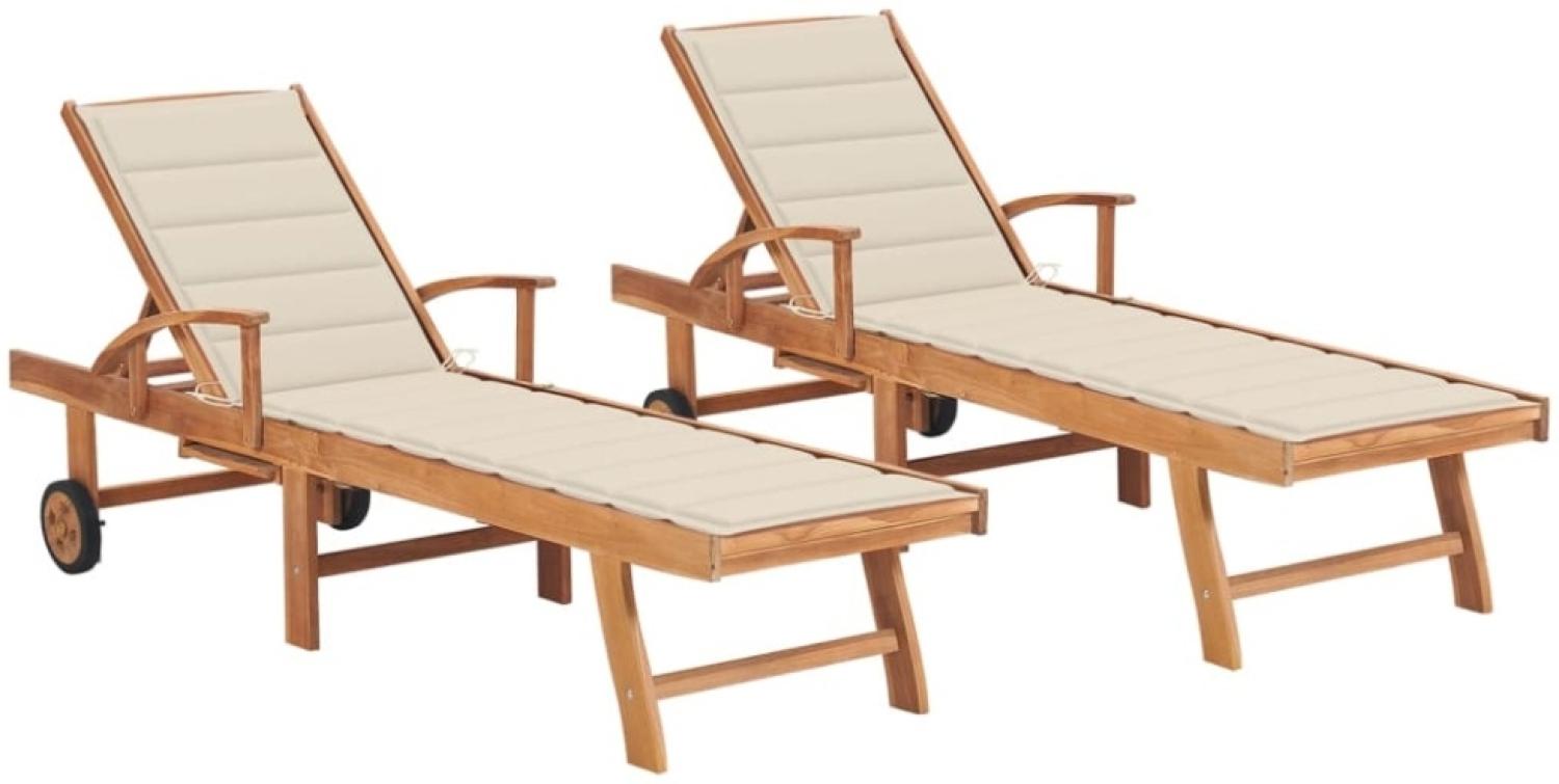 vidaXL Sonnenliegen 2 Stk. mit Creme Auflagen Massivholz Teak 3073188 Bild 1