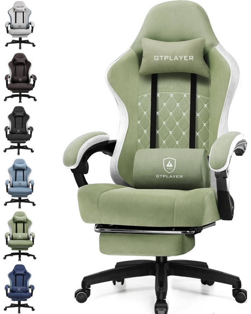 GTPLAYER Gaming-Stuhl Ergonomischer Gaming Sessel Schreibtischstuhl Gamer Stuhl aus Stoff, Federsitzkissen mit Fußstütze Bild 1