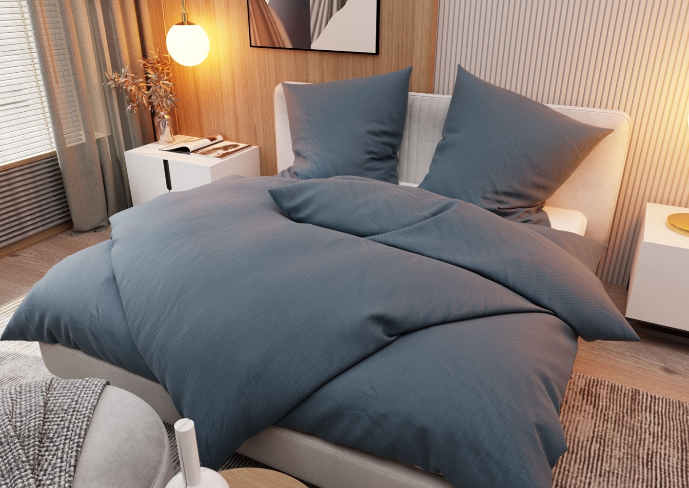 Mako Interlock Jersey Bettwäsche dunkelblau square Garnitur 135x200 + 80x80 Bild 1