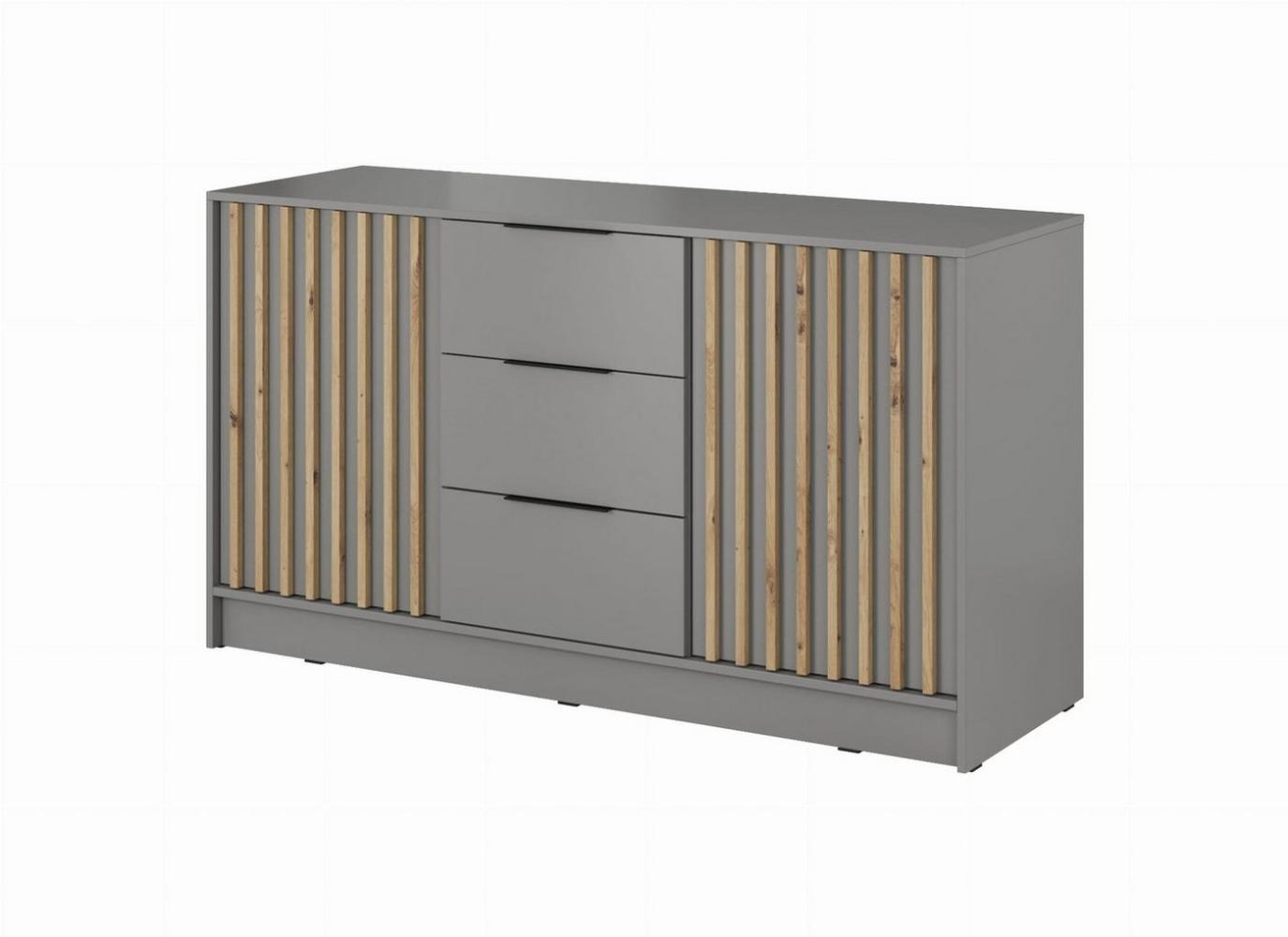 MOEBLO Kommode JOHN 3D (dekorative Lamellen Schrank Sideboard mit 2 Türen und 3 Schubladen, Moderne Wohnzimmer Schlafzimmer Möbel Kommode für Wohnzimmer), (BxHxT): 155x86x45 cm Bild 1