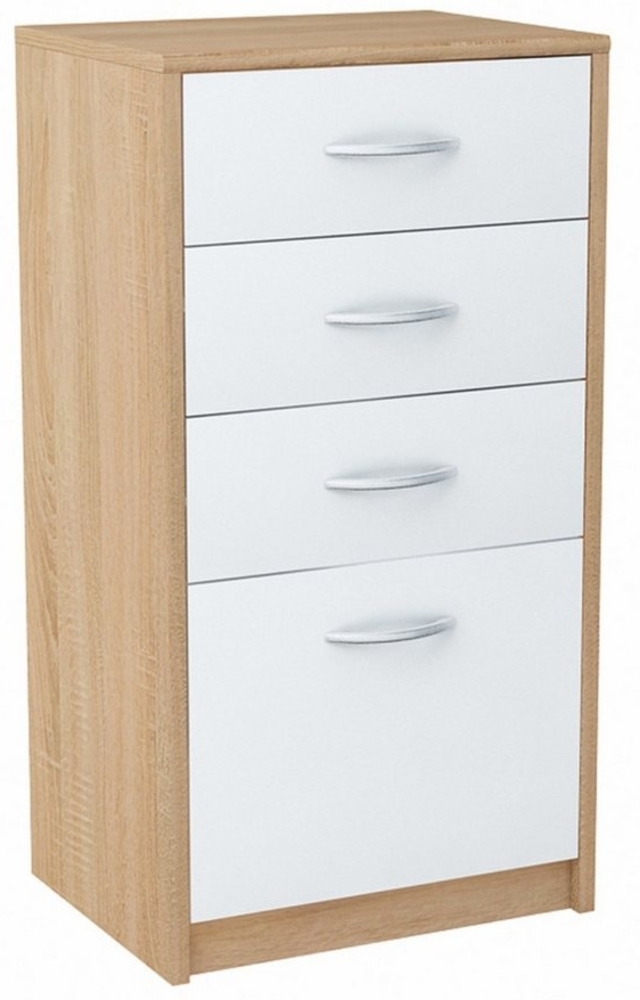 Home Collective Kommode mit 4 Schubladen mit matter Oberfläche, Kommode 45cm breit Holz (Schlafzimmer Wohnzimmer Flur Büro Organizer, Metallrollen mit Auszugsstopp), Schrank Kommode mit Schubladen Sideboard Highboard sonoma weiß Bild 1