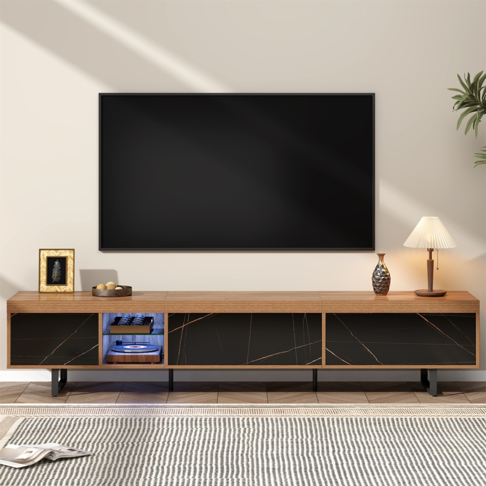 Merax 190cm TV-Schrank, lowboard mit Marmoroberfläche, mit Glas und farbwechselnder LED-Beleuchtung Bild 1