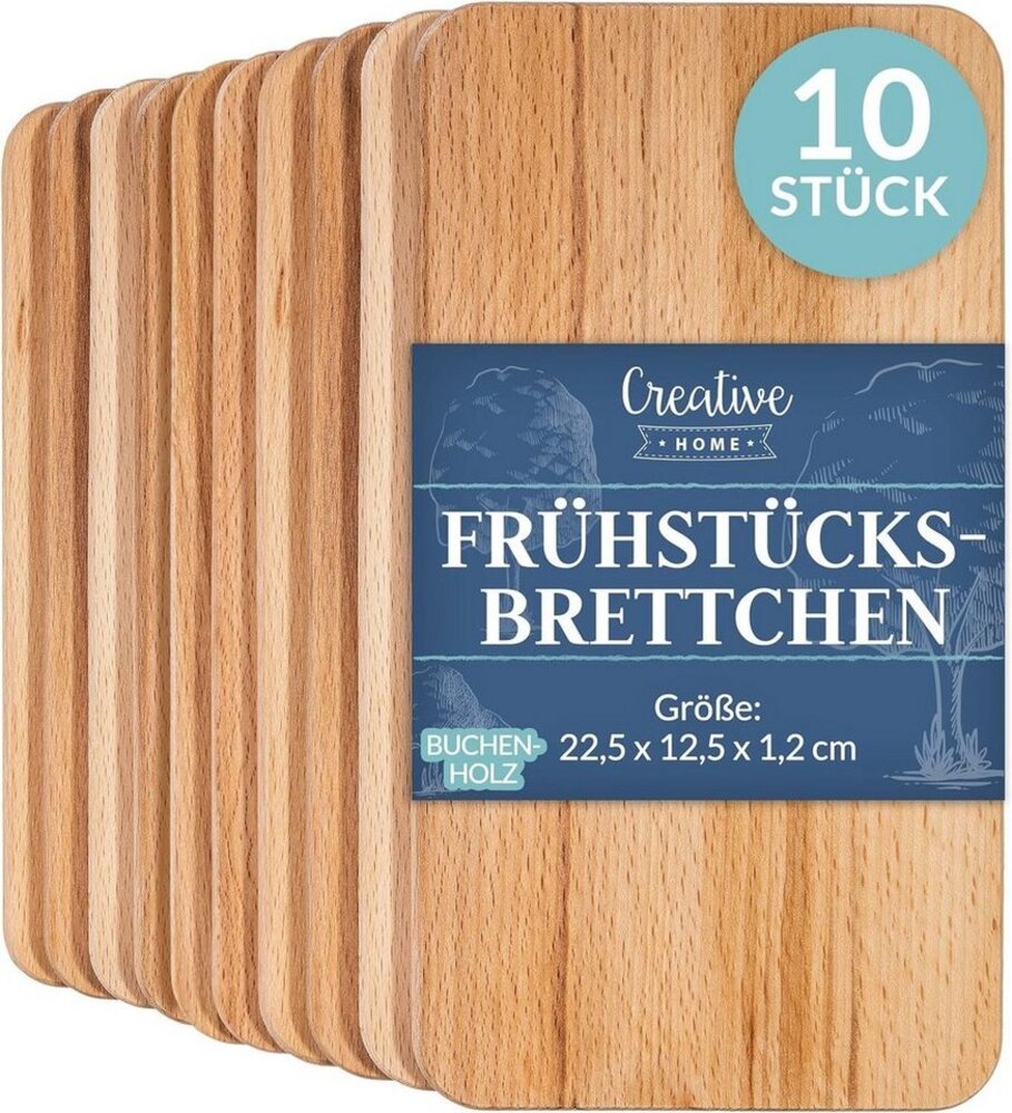 Creative Home Frühstücksbrett Set Frühstücksbrettchen Holz 22,5 x 12,5 x 1,2 cm Schneidebrett, (10-St), geölt Bild 1