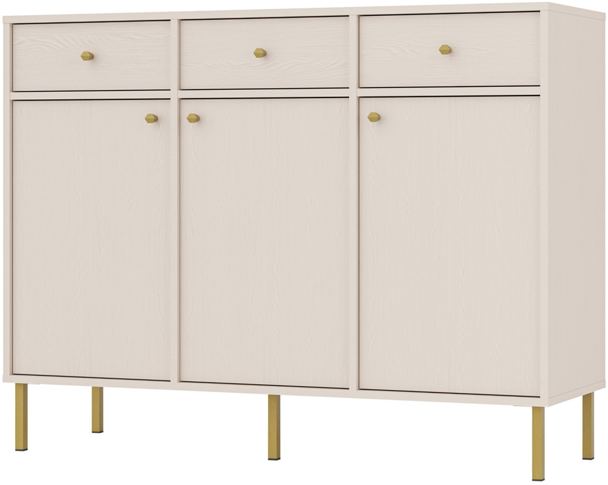 Selsey 'Oktio' Sideboard 3-türig mit 3 Schubladen, sandbeige, ca. 95 x 125 x 41 cm Bild 1