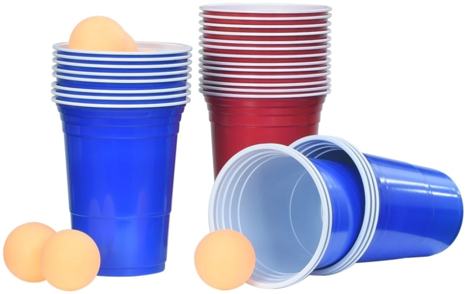 vidaXL Beer-Pong Set, 100 Stück, Kunststoff rot / blau, 0,5 L Bild 1