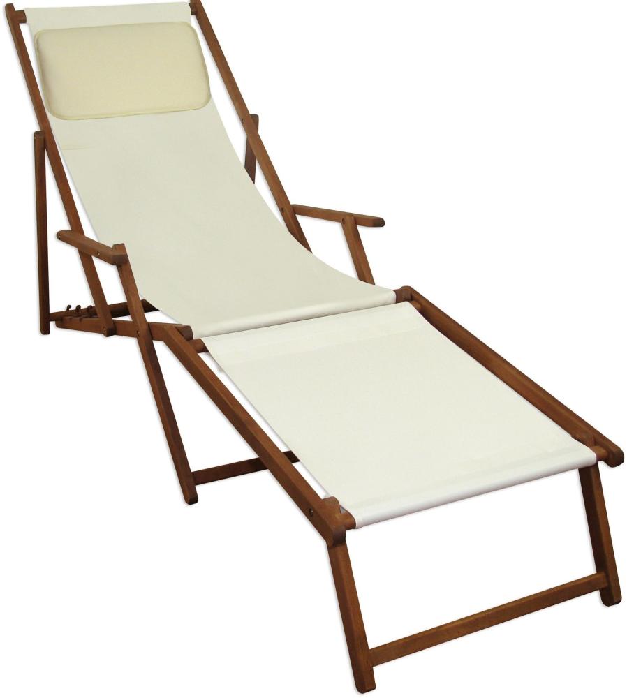 Sonnenliege weiß Kissen Liegestuhl Gartenliege Holz Deckchair Strandstuhl Gartenmöbel 10-303FKH Bild 1