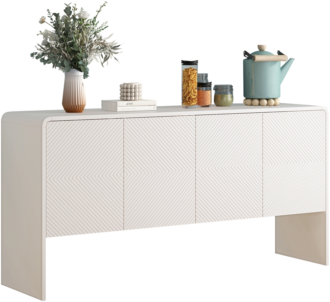 ComfortXL Sideboard mit 4 Türen O3125, Holzwerkstoff, Weiß, 153x40x77cm Bild 1