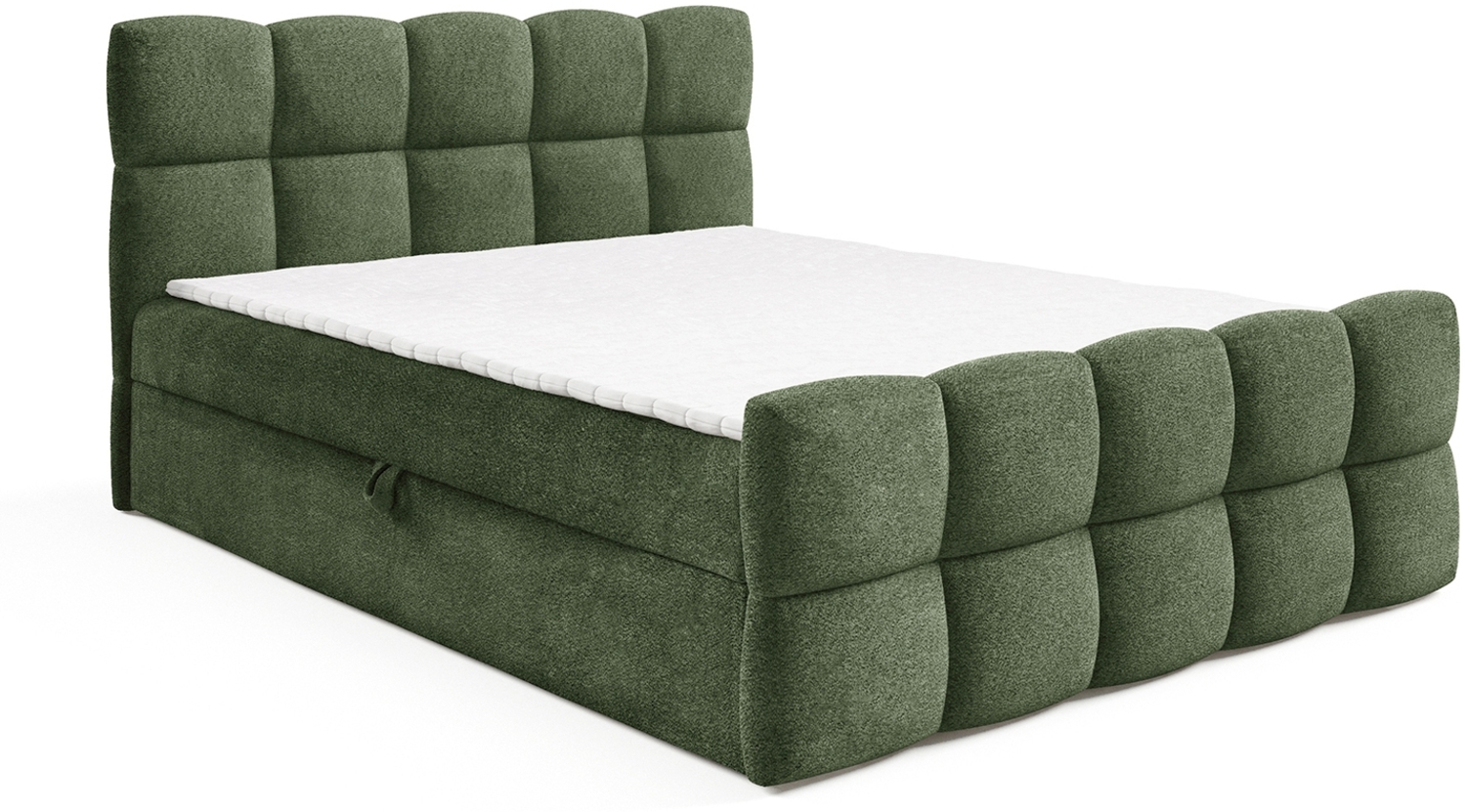 MEBLINI Boxspringbett VALENTO 200x200 cm mit Bettkasten – H3/Grün Boucle Polsterbett - Doppelbett mit Topper & Bonellfederkern-Matratze Bild 1