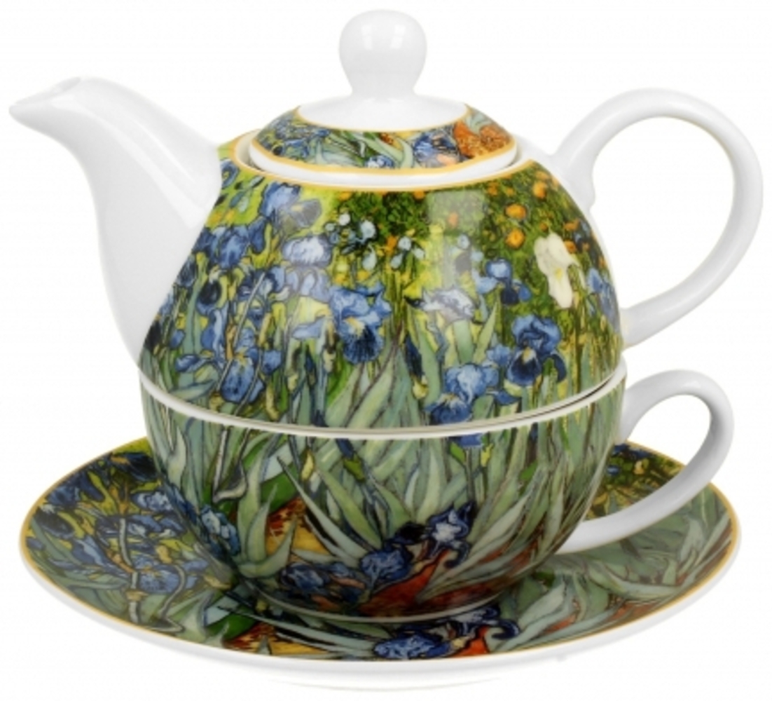 DUO ART GALLERY Tasse mit Teekanne IRISES inspired by Van Gogh New Bone China Porzellan Bild 1