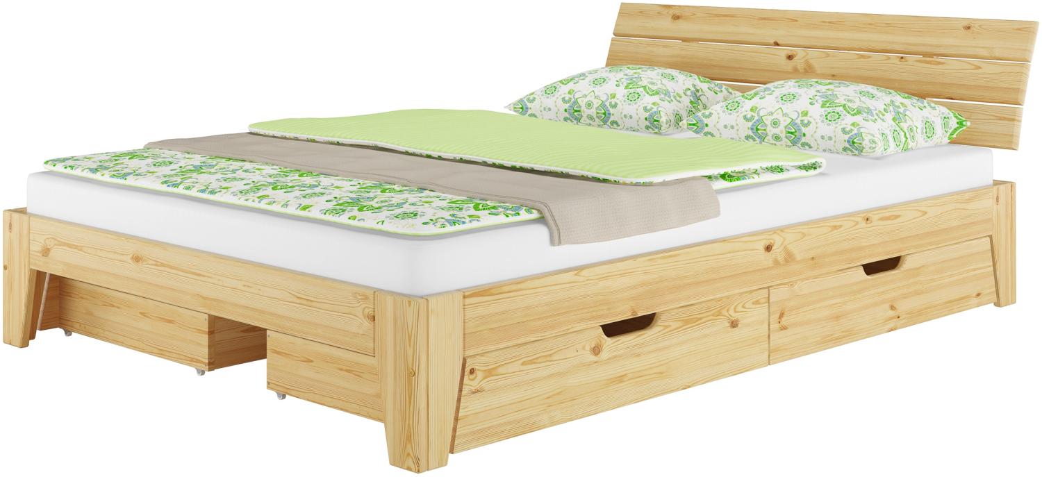 Breites Futonbett Doppelbett Ehebett Kiefer massiv natur 160x200 Zubehör wählbar V-60.62S8-16nur Bettgestell mit 3-teiligem Bettkasten-Set Bild 1