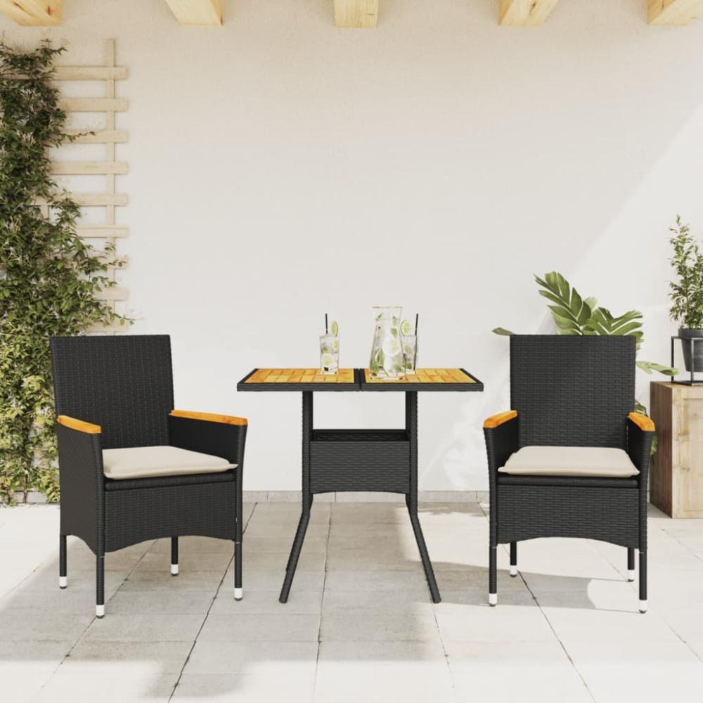 vidaXL 3-tlg. Garten-Essgruppe mit Kissen Schwarz Poly Rattan Akazie 3278697 Bild 1