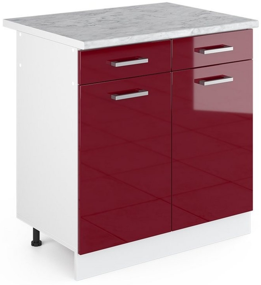 Vicco Küchenschrank R-Line Hängeschrank Unterschrank Küchenzeile Küchenunterschrank Arbeitsplatte, Möbel verfügbar in 6 Dekoren (Bordeaux mit Arbeitsplatte, Schubunterschrank 80 cm) Bild 1