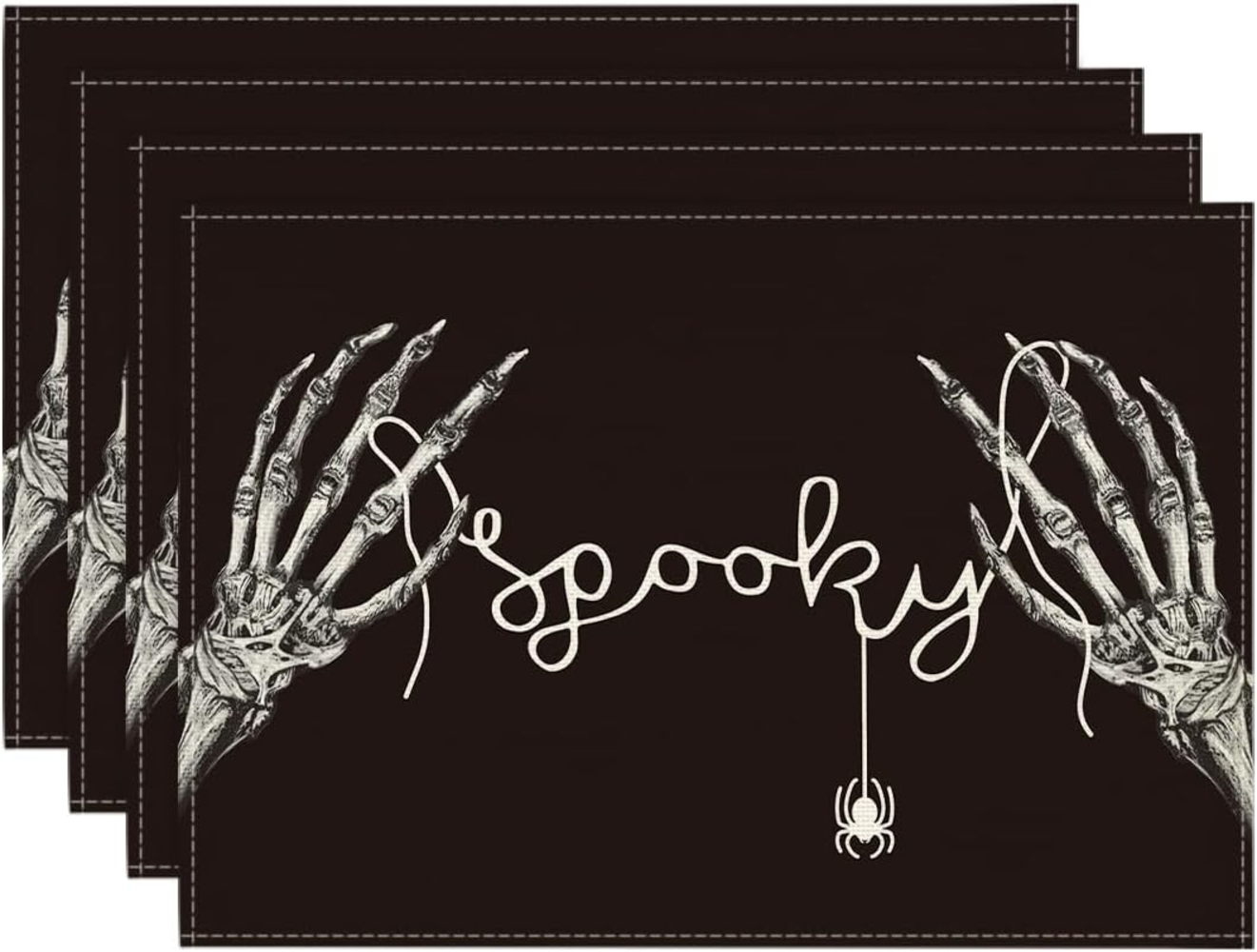 ABC Halloween-Tischsets, 4-teiliges Set mit Totenkopfhänden, 30x45 cm, und Tischsets mit Spinnenmotiven für Partys, Küche und Esszimmerdekoration - nur zu Weihnachten erhältlich. Bild 1