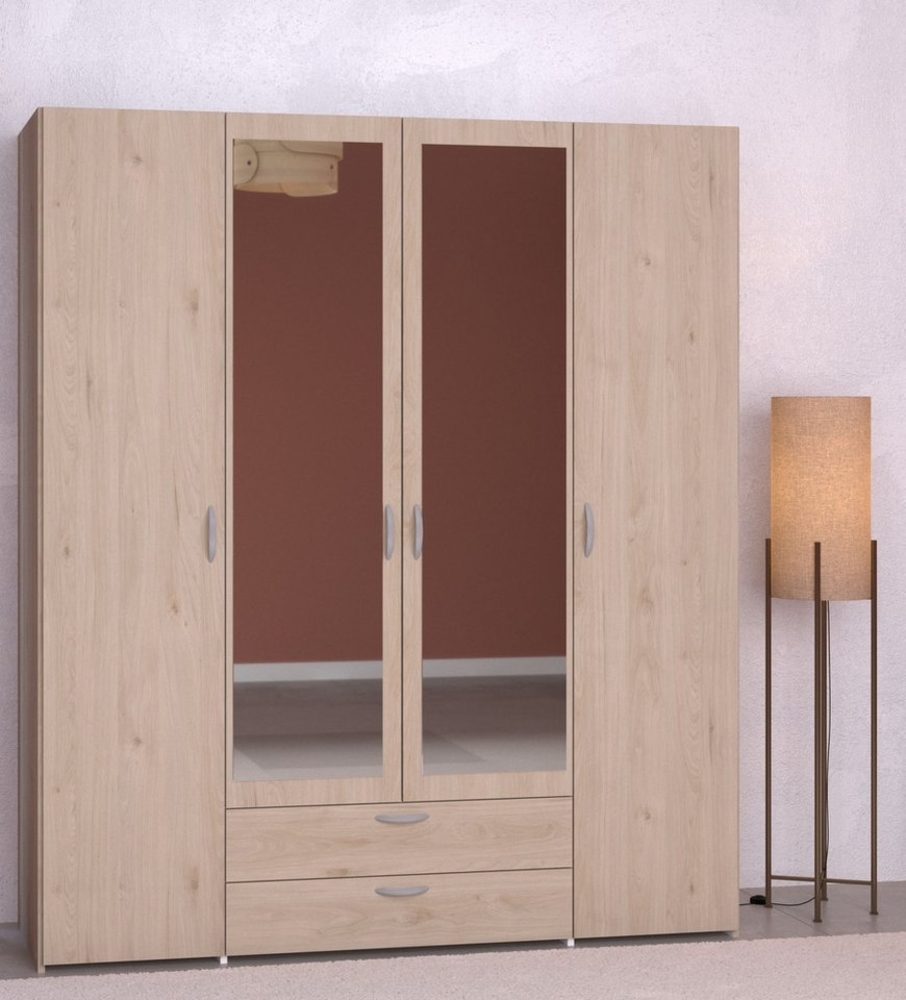 Daily 13 Parisot Eleganter Kleiderschrank 4-türig in Braun mit Spiegel 160x185x51cm Bild 1