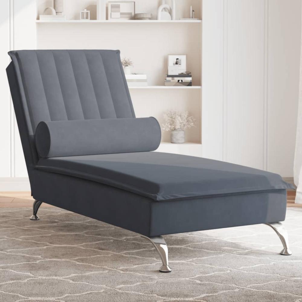 vidaXL Massage-Chaiselongue mit Nackenrolle Dunkelgrau Samt 379460 Bild 1