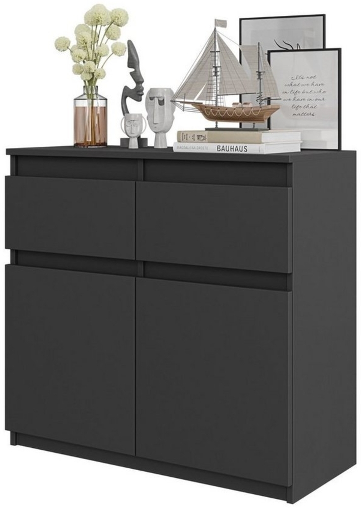 Furnica Kommode NOAH 2 Schubladen und 2 Türen - Anthrazit Grau H75cm B80cm T35cm Bild 1