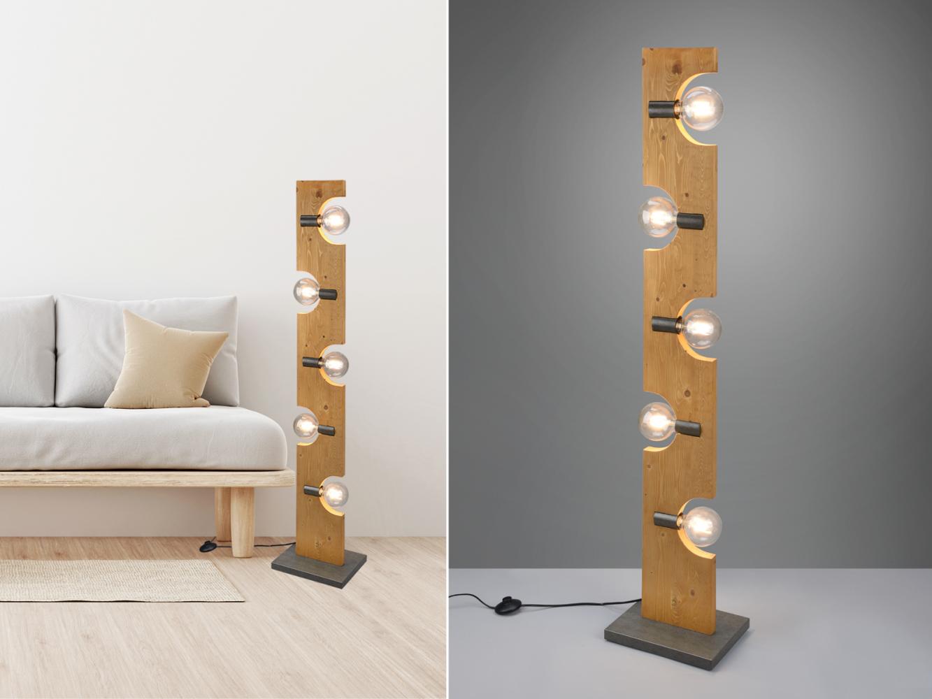 LED Stehleuchte 5-flammig Holzbrett naturbelassen, Höhe 143cm Bild 1