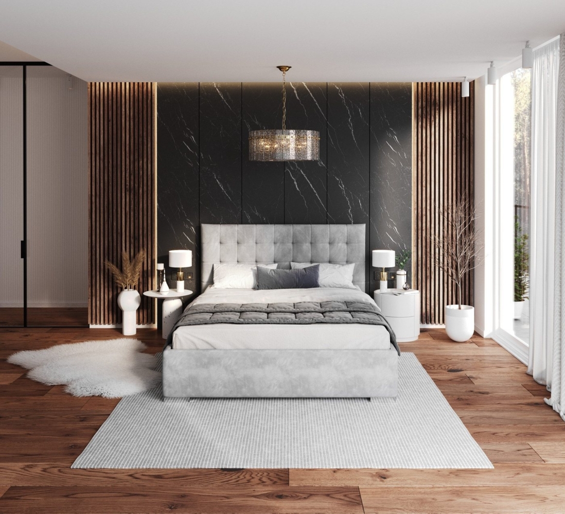 FDM Polsterbett Elegant - Stauraum & modernes Design 120x200 140x200 160x200 180x200cm (MADE IN EU - mit hochwertigem Velours Bezug, Bettrahmen, Bett, Optional mit Matratze bestellbar, Mit großem Kopfteil für Komfort - Bettkasten mit Hubrahmen), Metall... Bild 1