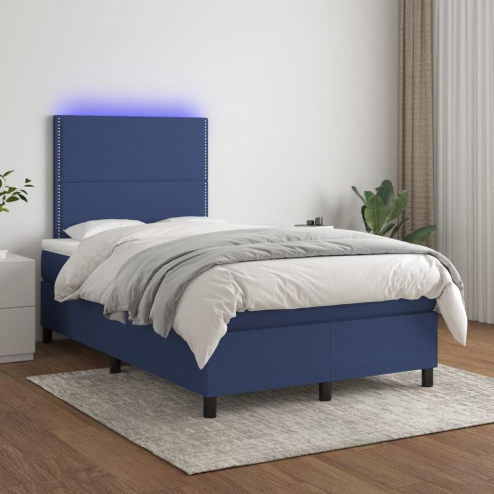 vidaXL Boxspringbett mit Matratze & LED Blau 120x200 cm Stoff, Härtegrad: H2 [3134787] Bild 1