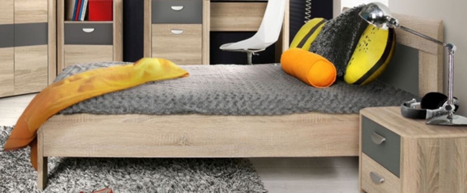 Jugendbett Bett Einzelbett Jugendzimmer sonoma eiche grau 90x200cm Bild 1