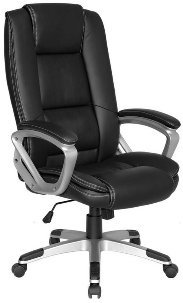 byLIVING Chefsessel DEREK-XXL / Bezug Kunstleder schwarz/ Federkernpolsterung / Fußkreuz silber / Wippmechanik/ Sicherheitsklemmschutz/ gebremste Sicherheitsrollen, B 64, H 115,5-125, T 72,5 Bild 1