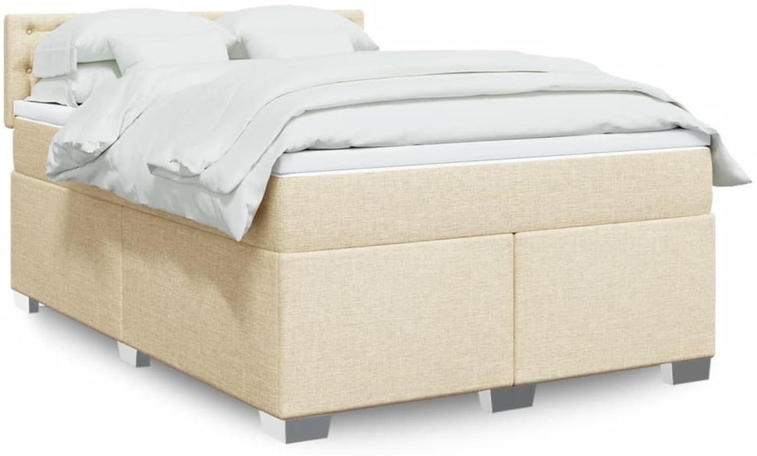 vidaXL Boxspringbett mit Matratze Creme 140x190 cm Stoff 3285902 Bild 1