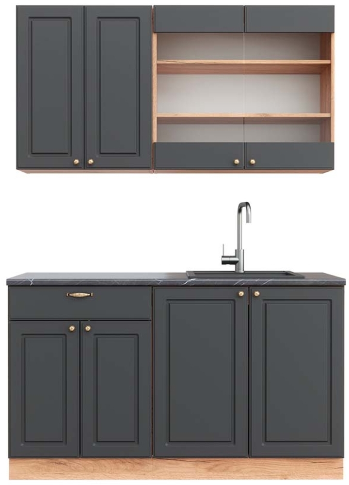 Singleküche Fame-Line Anthrazit Landhaus/Goldkraft Eiche 140 cm , AP Anthrazit Vicco Bild 1