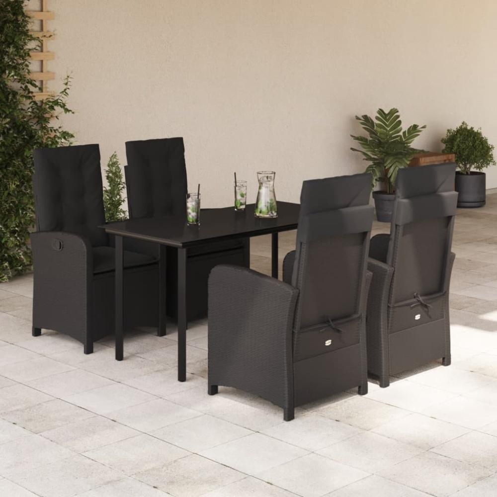 vidaXL 5-tlg. Garten-Essgruppe mit Kissen Schwarz Poly Rattan 3212323 Bild 1