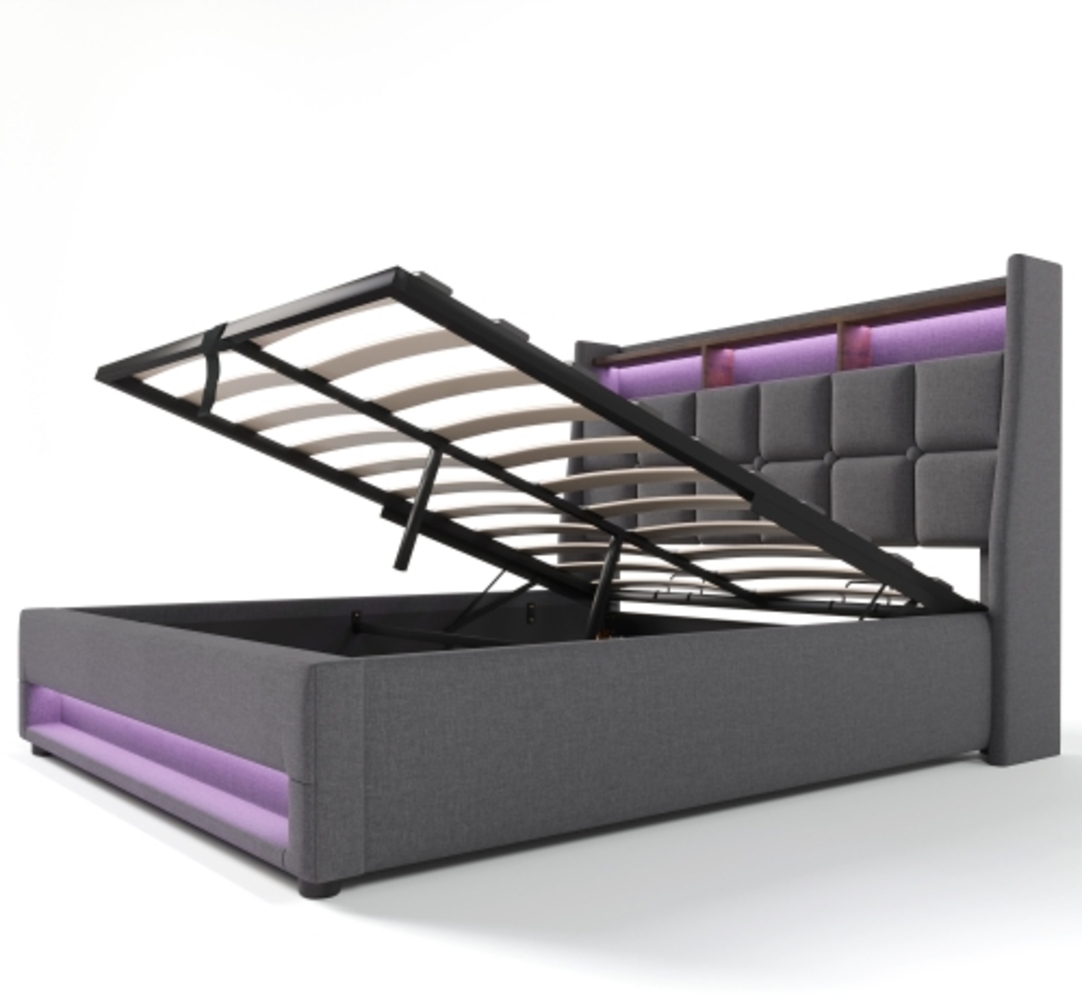 ComfortXL Doppelbett M293-01, Holzwerkstoff, Grau, 210x165x117cm Bild 1