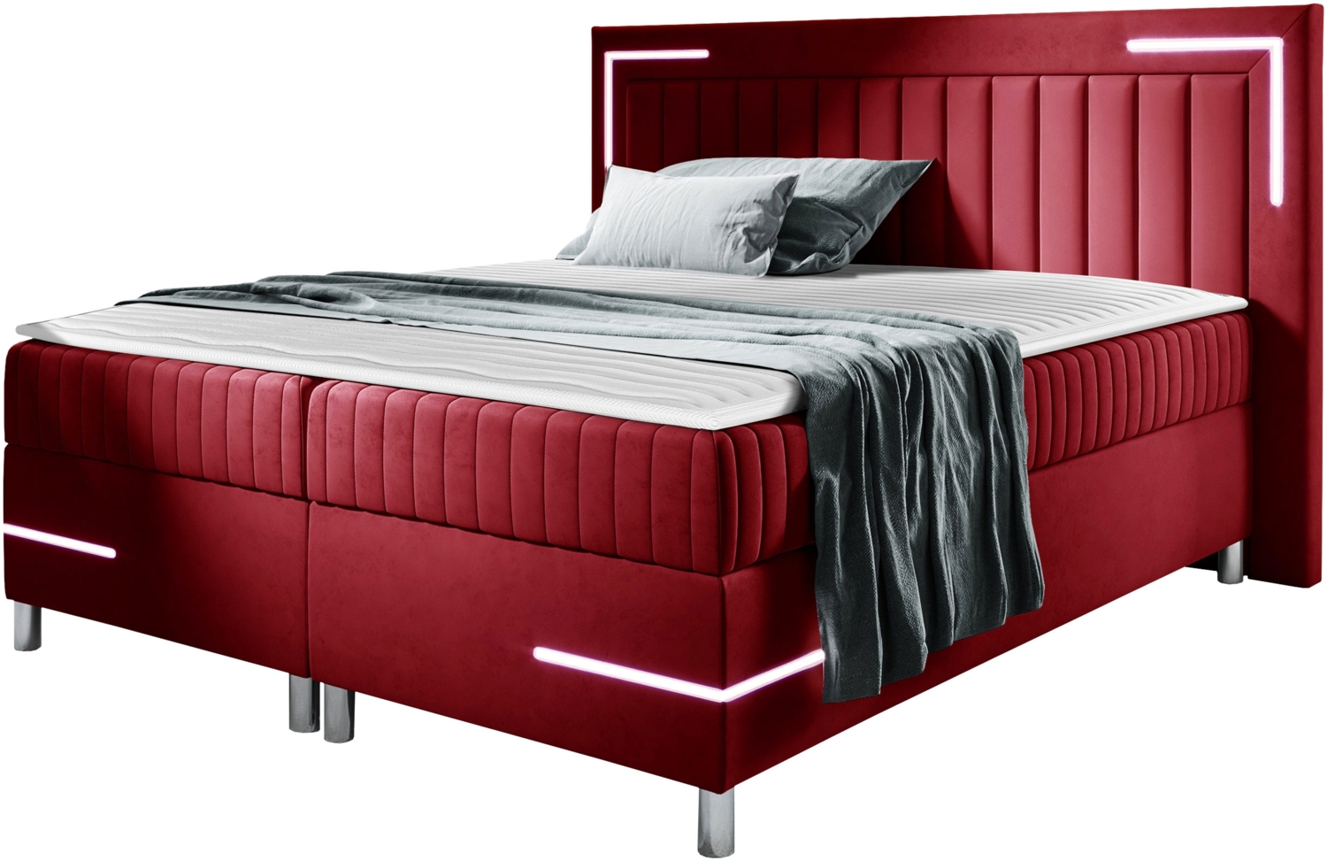 Boxspringbett Tasurto 3 LED, Rot, 160 x 200 cm Bild 1