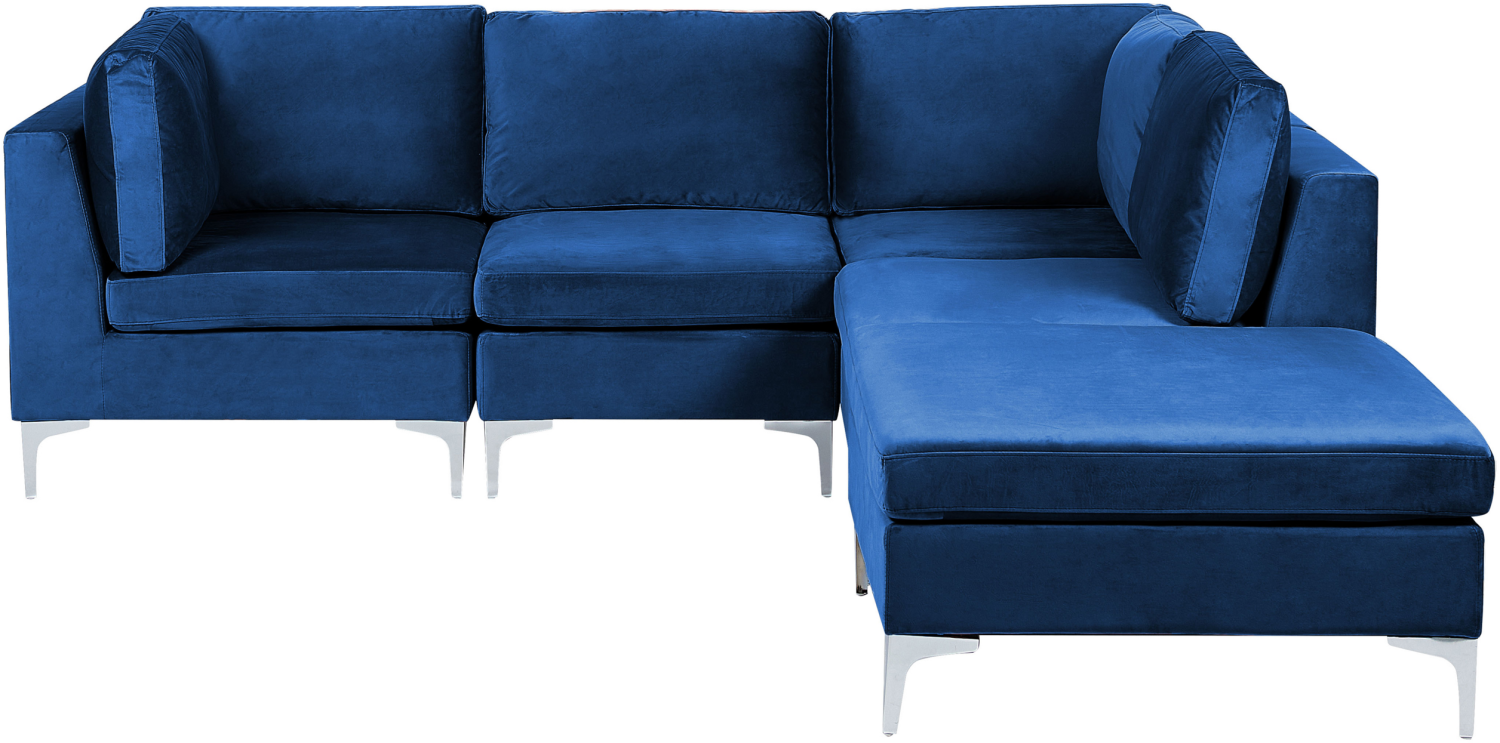 Sofa mit Ottomane EVJA Marineblau Samtstoff Linksseitig Bild 1