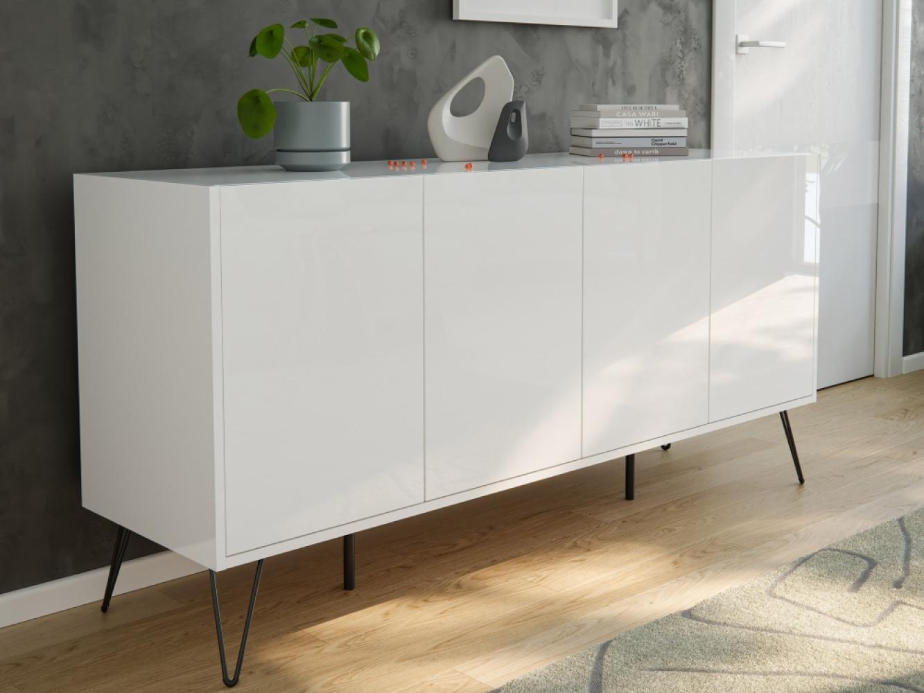 Raumwunder XL Sideboard Kommode Maxim 155cm stehend 4 Türen Weiß hochglanz : Weiss hochglanz Bild 1