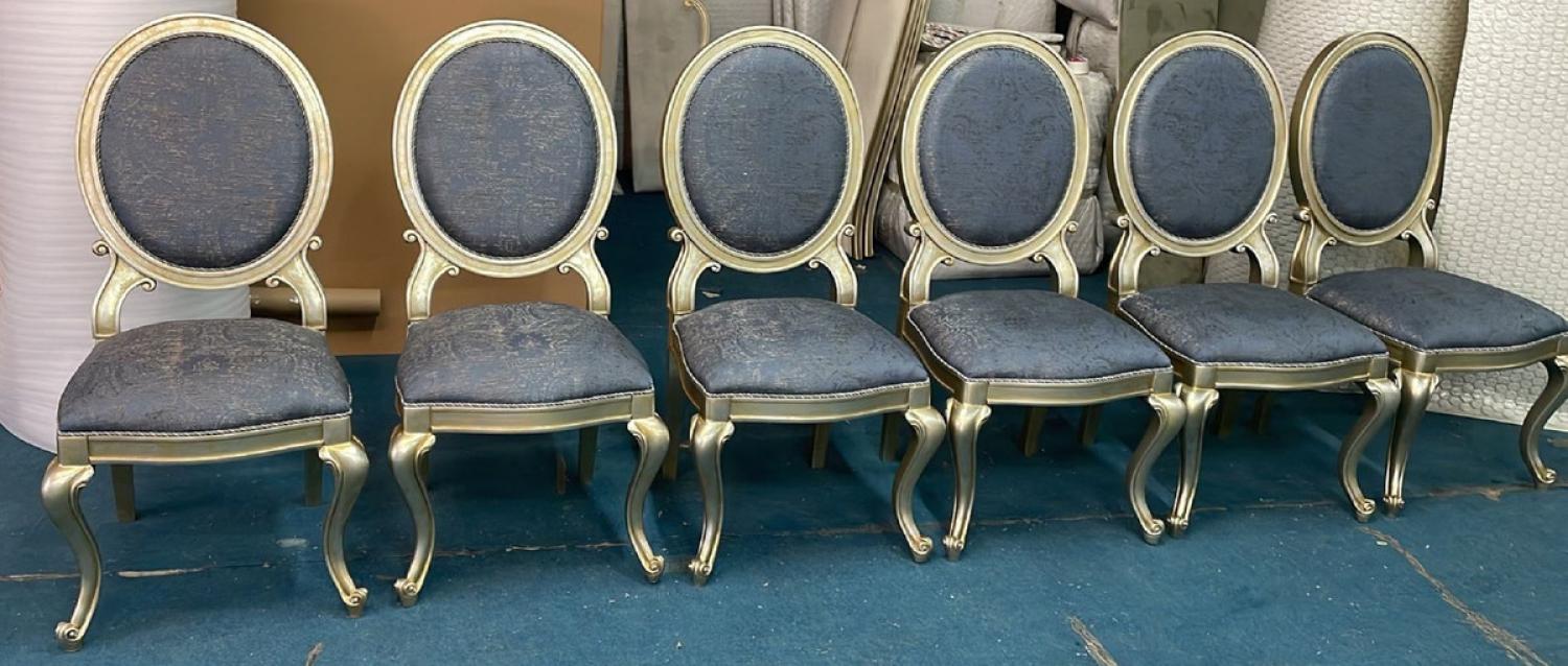 Casa Padrino Luxus Barock Esszimmerstuhl 6er Set Blau / Silber / Gold - Prunkvolle Esszimmerstühle im Barockstil - Barock Esszimmer Möbel - Luxus Esszimmer Möbel im Barockstil Bild 1