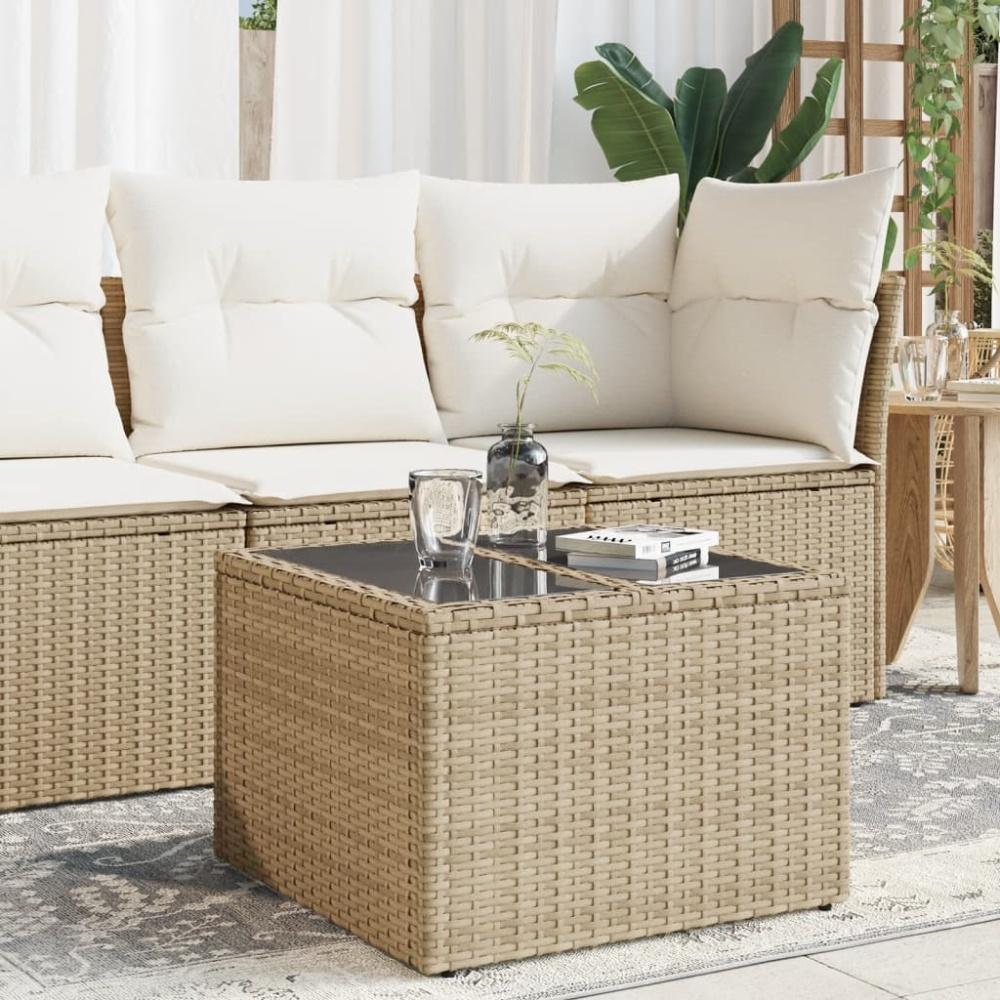 vidaXL Gartentisch mit Glasplatte Beige 55x55x37 cm Poly Rattan 366058 Bild 1