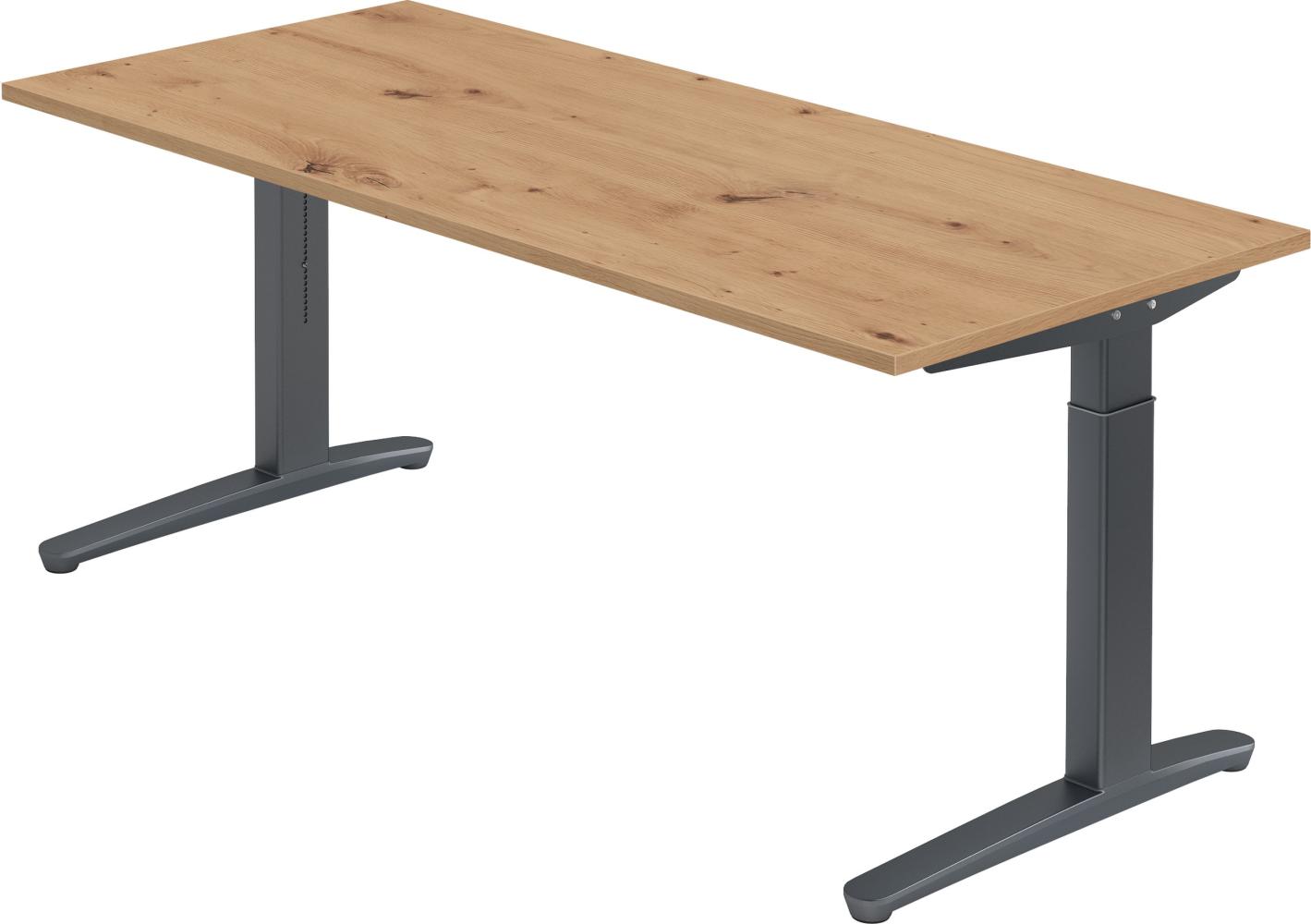 bümö® Design Schreibtisch XB-Serie höhenverstellbar, Tischplatte 180 x 80 cm in Asteiche, Gestell in graphit Bild 1