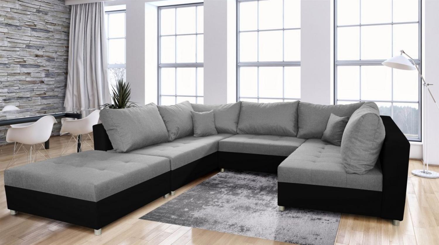 Wohnlandschaft Sofa ANDRO mit Schlaffunktion und Hocker Schwarz-Grau Bild 1