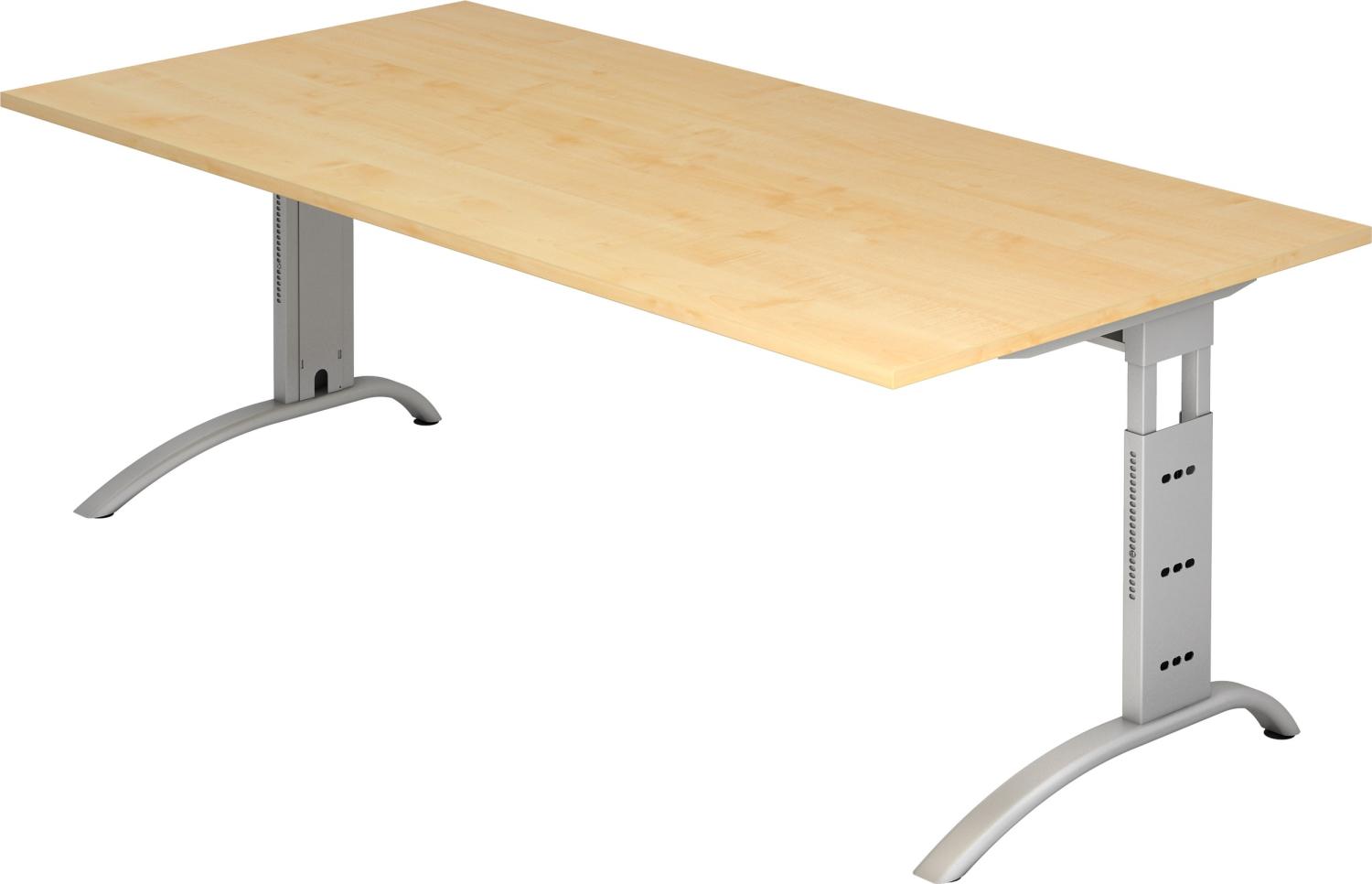 bümö manuell höhenverstellbarer Schreibtisch 200x100 cm in Ahorn - PC Tisch höhenverstellbar & groß, höhenverstellbarer Tisch Büro, großer Computertisch verstellbar, F-Serie, FS-2E-3-S Bild 1