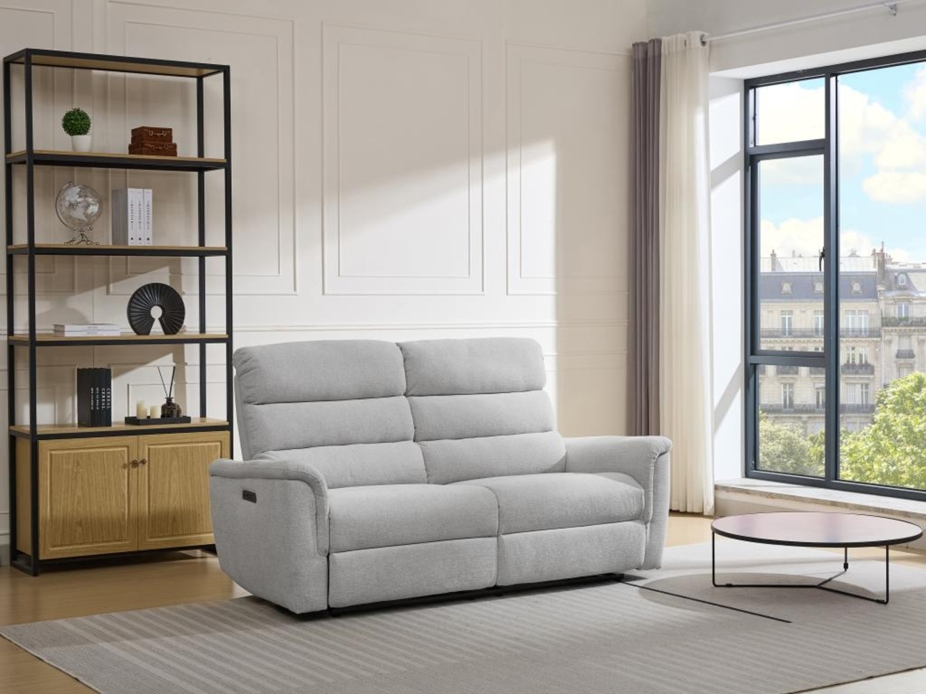 Vente-unique - Relaxsofa elektrisch 3-Sitzer - Stoff - Hellgrau - CARTASIA Bild 1