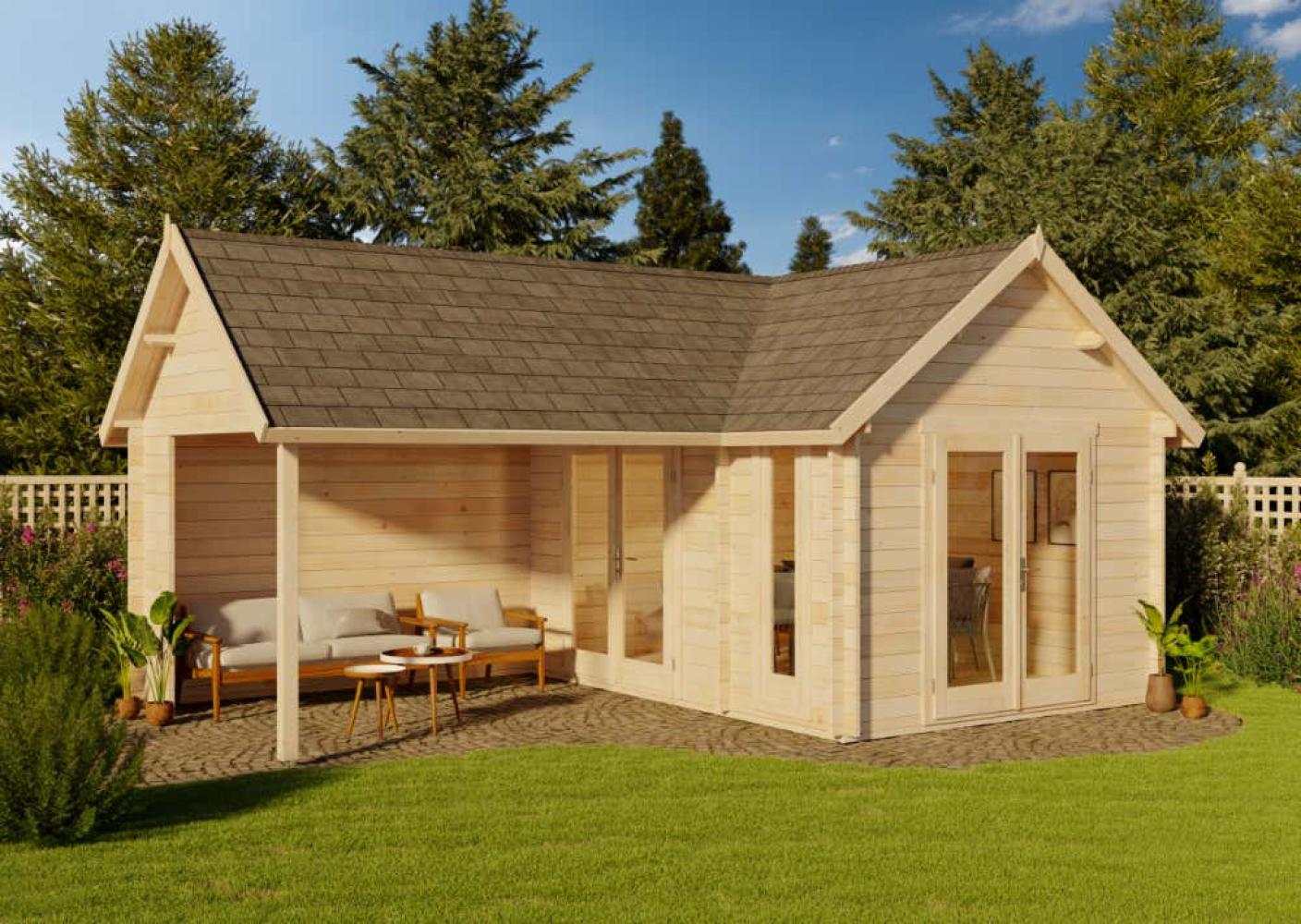 Alpholz Gartenhaus Holly-44 ISO Gartenhaus aus Holz Holzhaus mit 40 mm Wandstärke inklusive Terrasse Blockbohlenhaus mit Montagematerial Bild 1