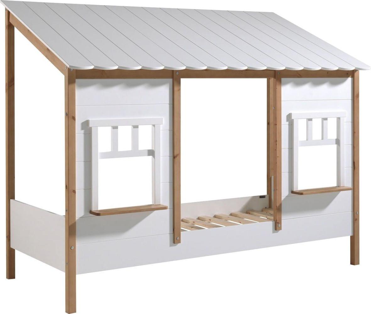 Vipack Landhausbett mit Dach 90 x 200 cm, Oak/Weiß, inkl. Lattenrost, teilmassiv Kiefer Bild 1