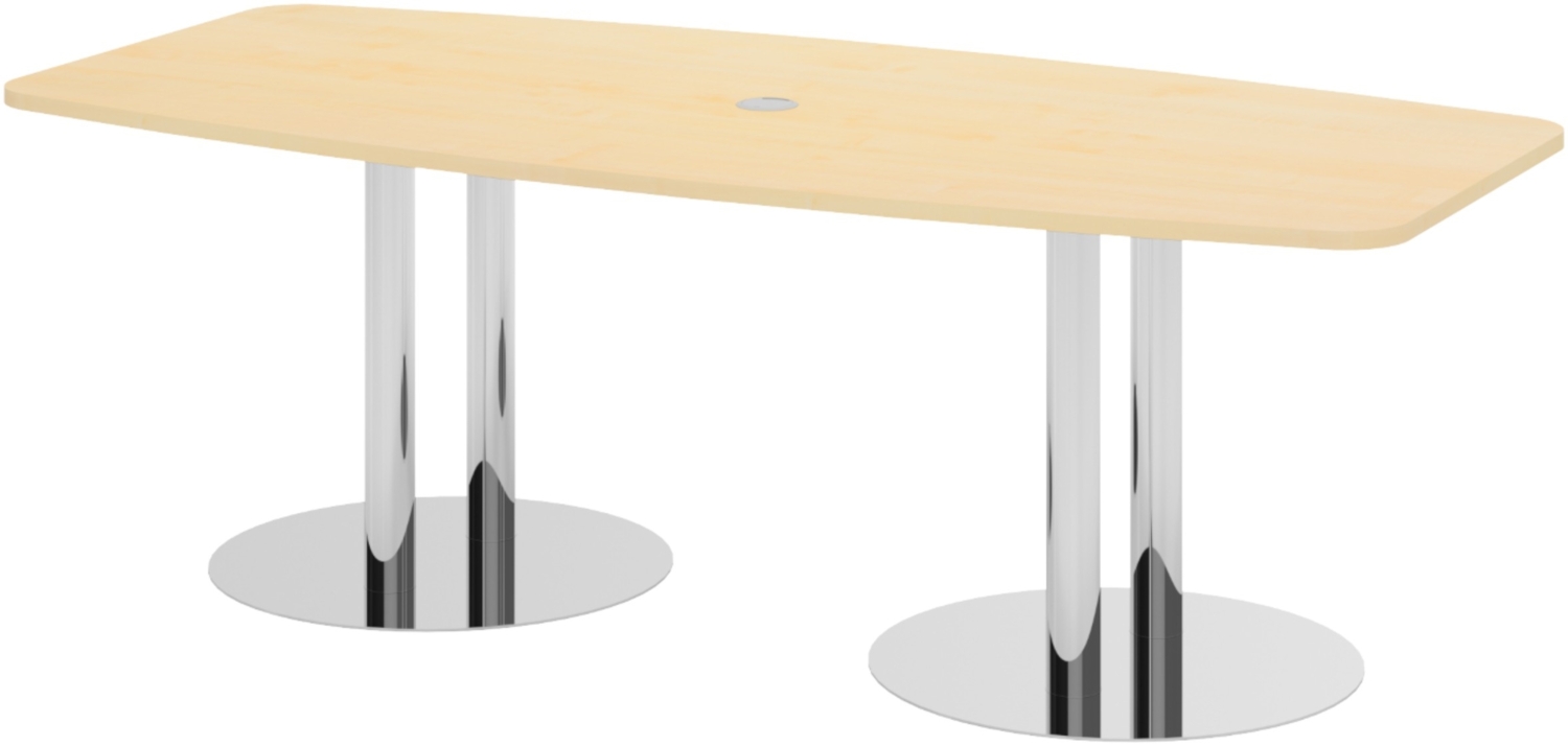 bümö Konferenztisch oval 220x103 cm großer Besprechungstisch in Ahorn, Besprechungstisch mit Chromsäulen, Meetingtisch für 8 Personen, XXL-Tisch für Besprechungsraum & Meeting, KT22S-3-C Bild 1