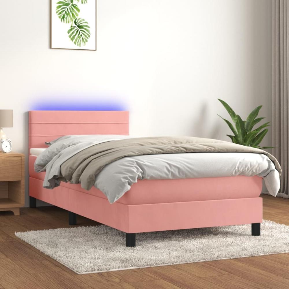 vidaXL Boxspringbett mit Matratze & LED Rosa 100x200 cm Samt 3134452 Bild 1