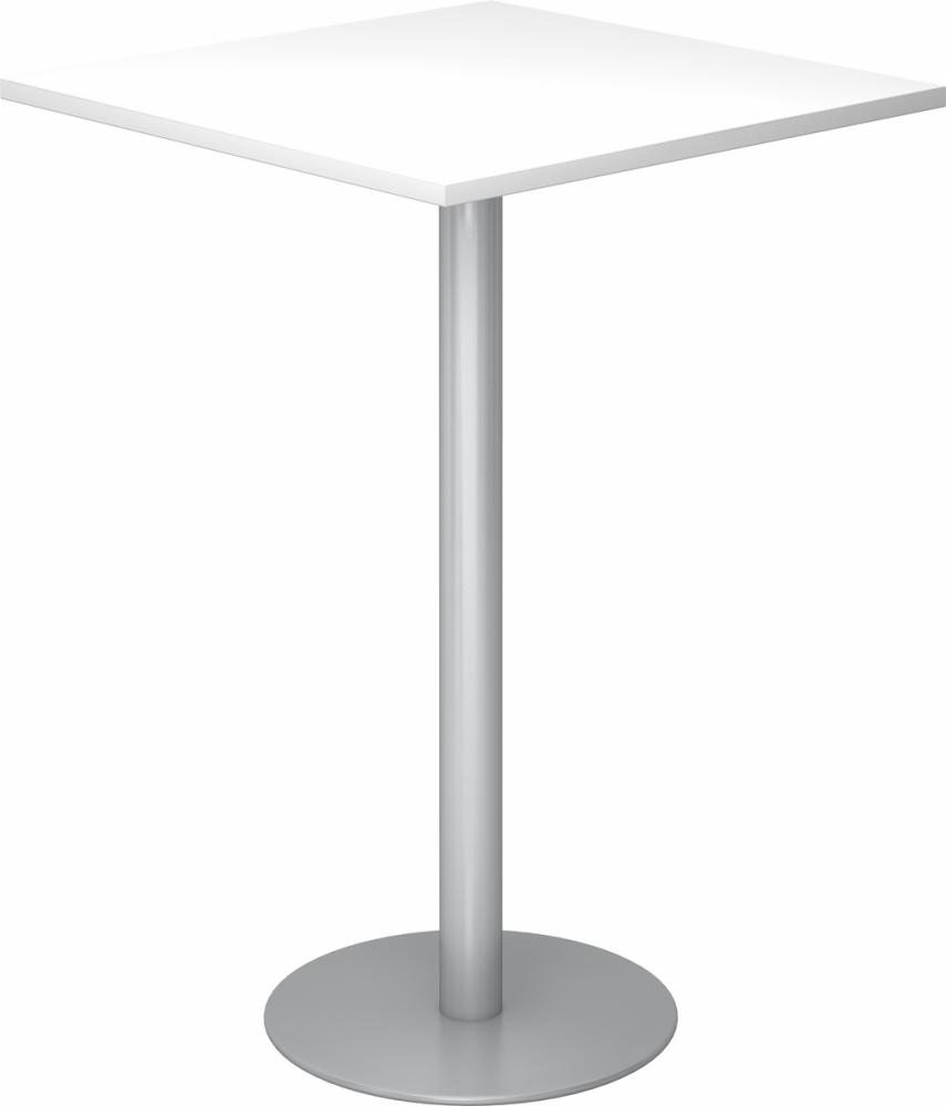 bümö Stehtisch Büro, Bistrotisch eckig 80 x 80 cm - Bartisch weiss, Stehtisch Holz-Platte, Säule aus Metall in silber, Buffettisch, Säulentisch, Partytisch, Thekentisch, Hochtisch, Barmöbel, STH88-W-S Bild 1