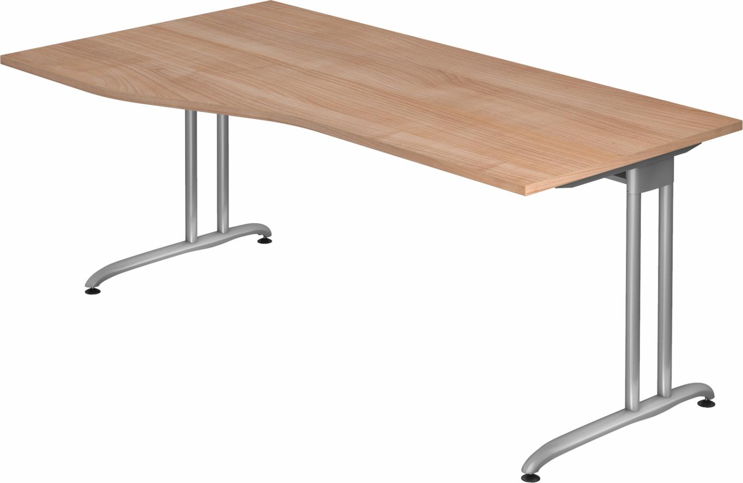 bümö Schreibtisch groß, Serie 180x100 cm, Tischplatte aus Holz in Nussbaum, Gestell aus Metall in Silber - PC Tisch, großer Computertisch für's Büro, Office Bürotisch, BS-18-N Bild 1